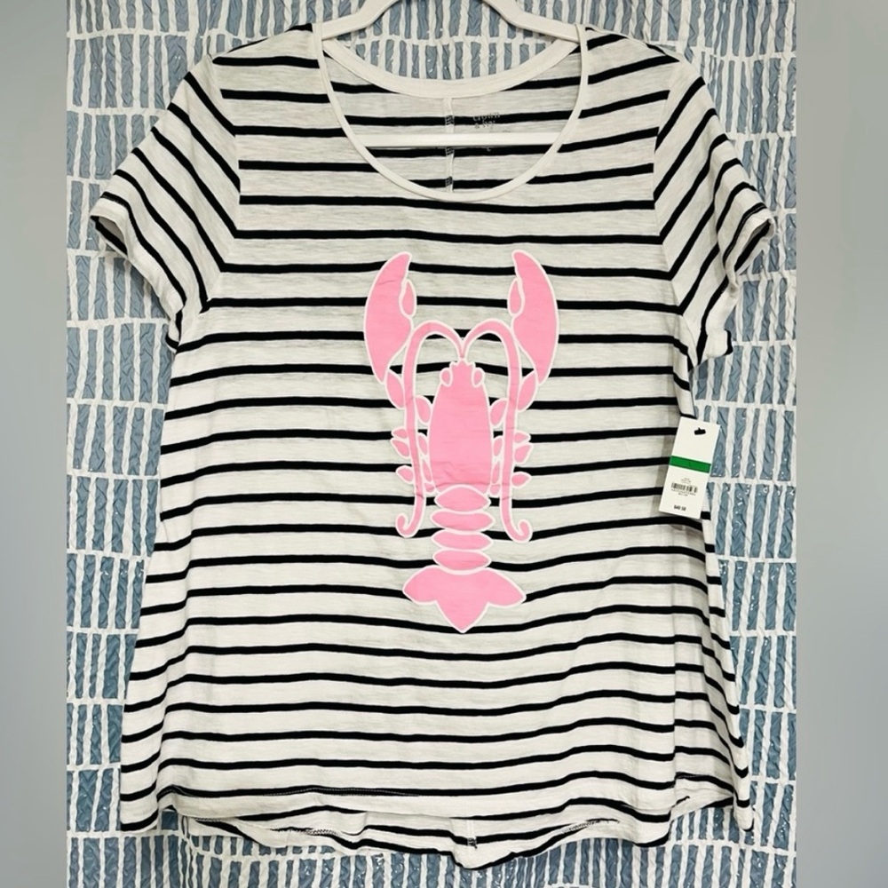 Striped T-Shirt with Pink Lobster Design